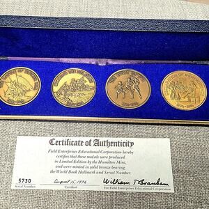 1976 Hamilton Mint Bicentennial Set - 4 Different Bronze Coins in Case w/COA